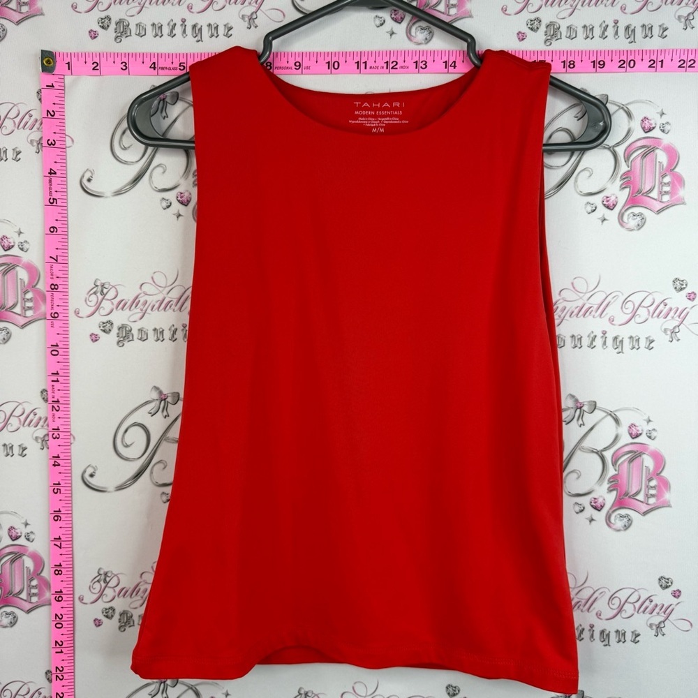 TAHARI tank top bright red stretchy modern essentials Sleeveless Red Women's Top
